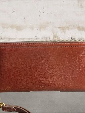Fossil Logan RFID Zip Around Clutch in Red Mahogany NWT